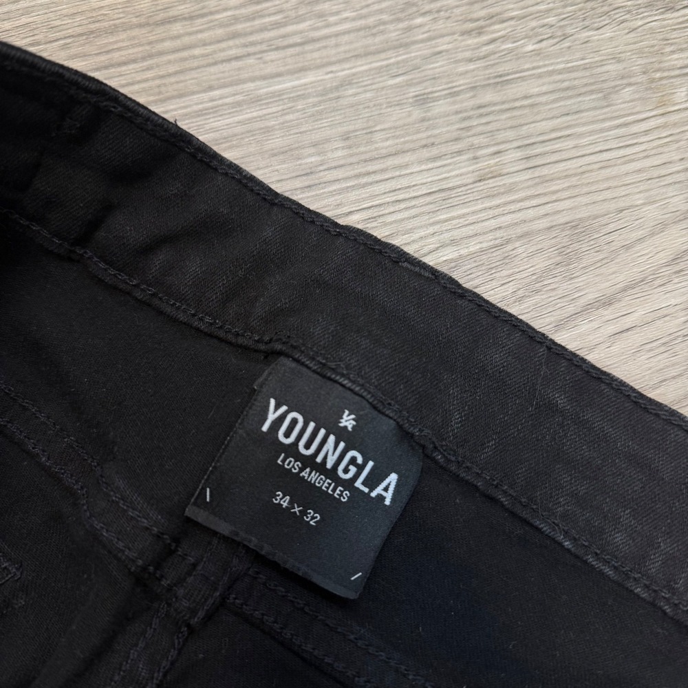 YoungLA Mens Distressed Skinny Jeans Black Faded Ankle Zip Denim 34 x 32 - Picture 3 of 11